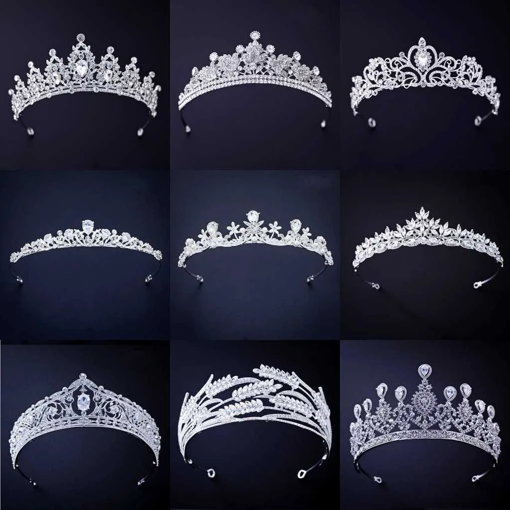 Tiaras silverfärgkronor och tiaras hårtillbehör för kvinnor bröllopstillbehör krona för brudkristall strass diadema tiara z0220