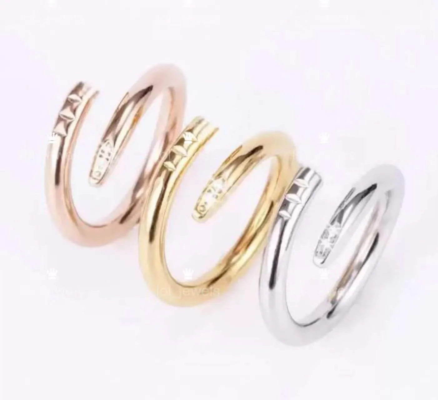 Nail ring with box classic luxury designer jewelry mens and women Titanium steel Gold-Plated Gold Silver Rose Never fade lovers couple rings gift size 5-11 nrj