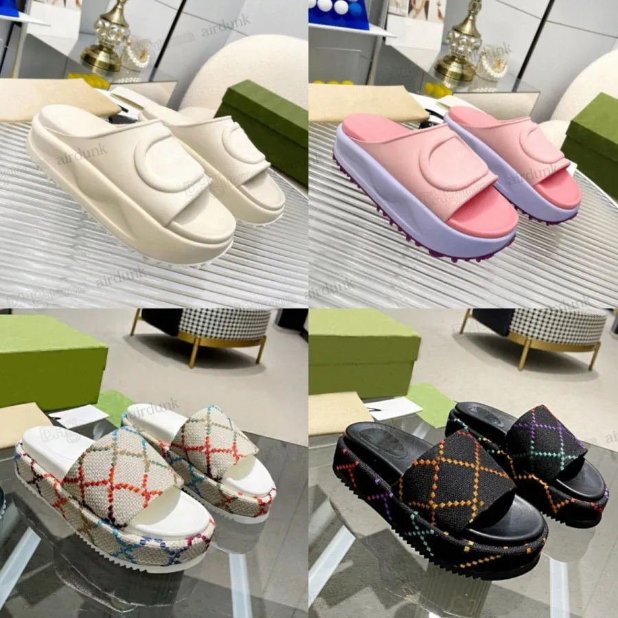 2023 Nieuwe stijl Slippers Sandaal Sliders Macaron dikke bodem antislip zachte bodem mode G huis slipper vrouwen dragen strand flip-flops 35-43