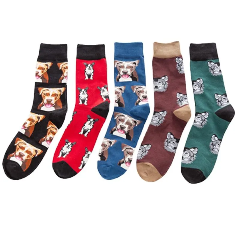 Chaussettes pour hommes 10 paires/lot automne hiver célèbre chien série colorée moyen-haut Tube coton heureux à la mode décontracté en gros