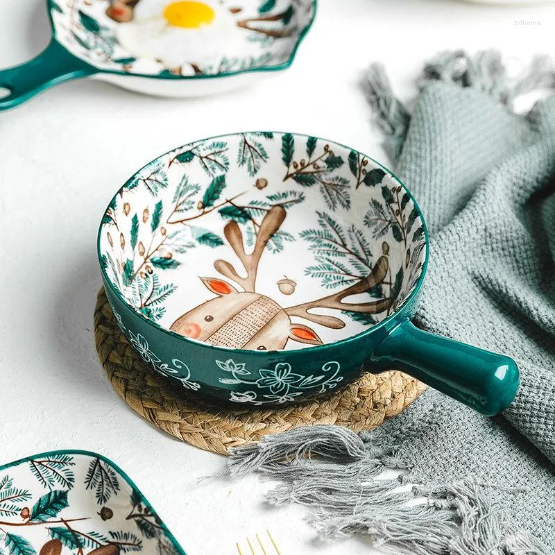 Zestawy oprogramowania Retro ceramiczna rączka sałatkowa miska gospodarstwa domowego piekarnik śniadaniowy piec mokra mikrofalowa bohemia Binaural zupa naczynia stołowa In-Glaze