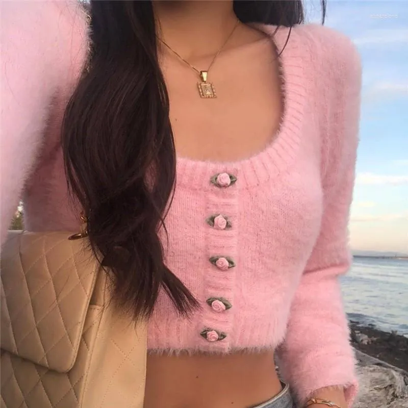 Women's Knits MONMOIRA Single-breasted Solid Women Knitted Cardigans Autumn Furry Cropped Sweaters Ladies Sweet Knitwear Cws0364-5