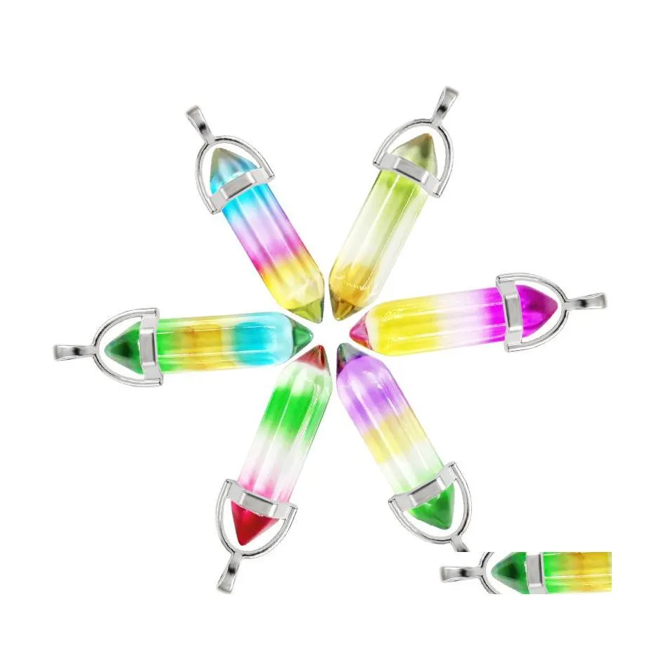 Charms Kleur Grad Glas Glas Crystal Hexagon Healing Chakra Hangers voor doe -het -zelf oorbellen ketting sieraden maken drop levering bevindingen comp dhcpy