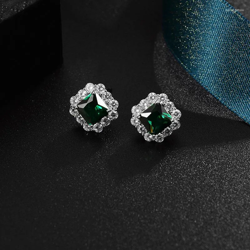 Orecchini a bottone Shineland Retro classico pietra verde geometrica per le donne strass di cristallo Brincos femminili regalo di gioielli alla moda