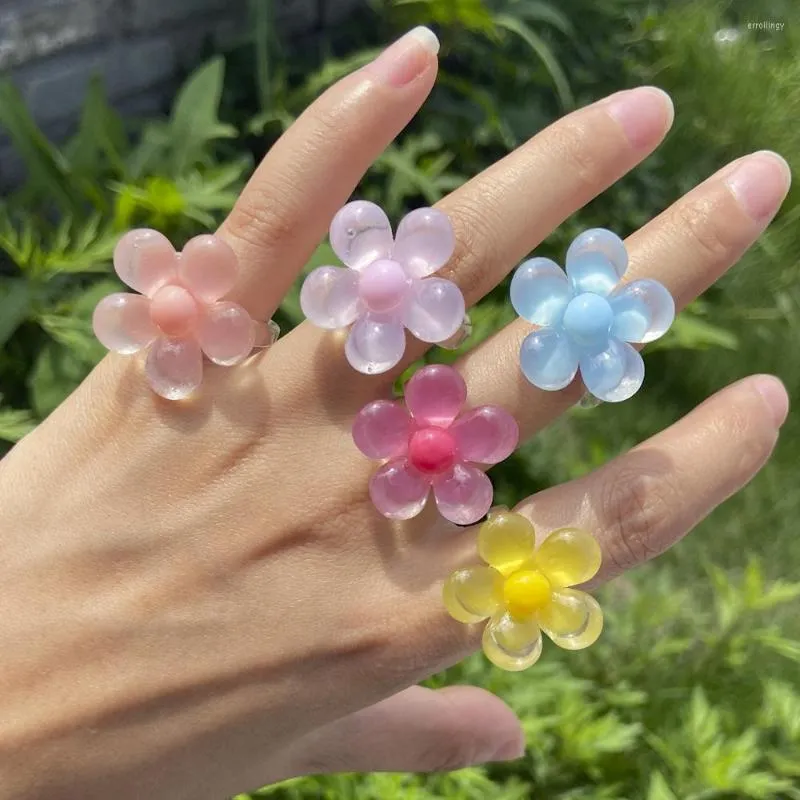 Anneaux de cluster coréen mignon bonbons couleur fleur pour femmes acrylique vintage bricolage mode harajuku résine anneau charmes 90s esthétique y2k bijoux