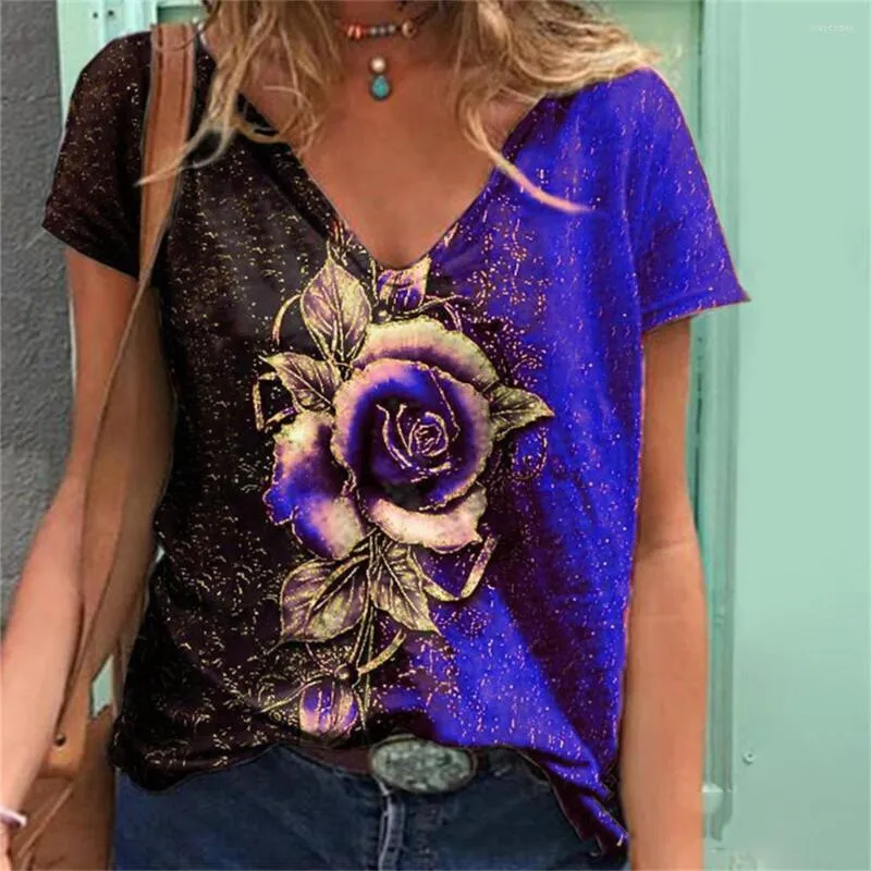 Women's T Shirts 2023 3D Romantic Rose Flower Printed Women's Shirt Summer Short Sleeve Ladies Wear Fashion Street Harajuku Tee