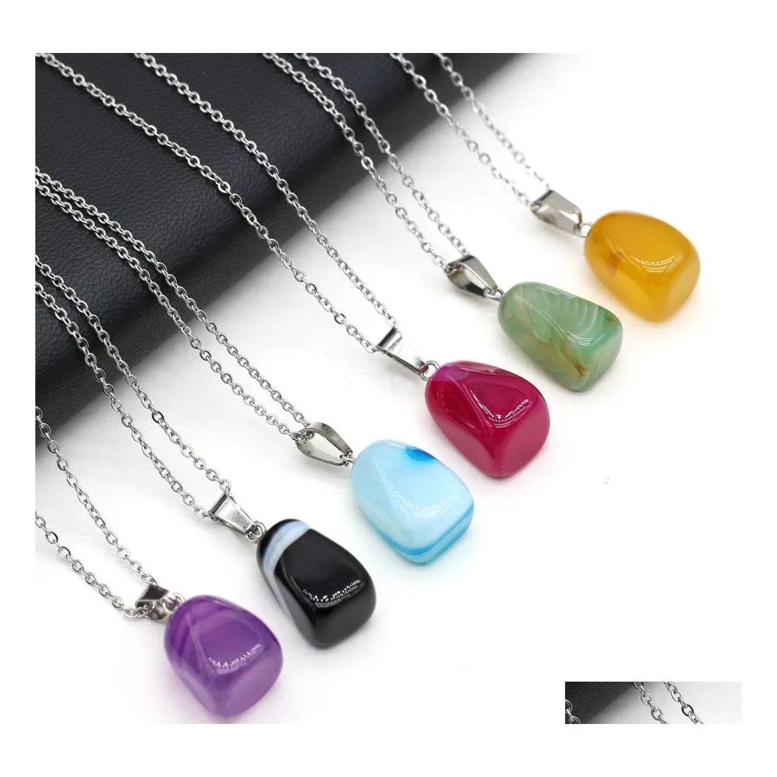 Pendentif Colliers Irregar Stripped Agate Reiki Guérison Cristal Énergie Pierre Quartz Mode Femmes Hommes Bijoux En Gros Drop Livraison Dhepm