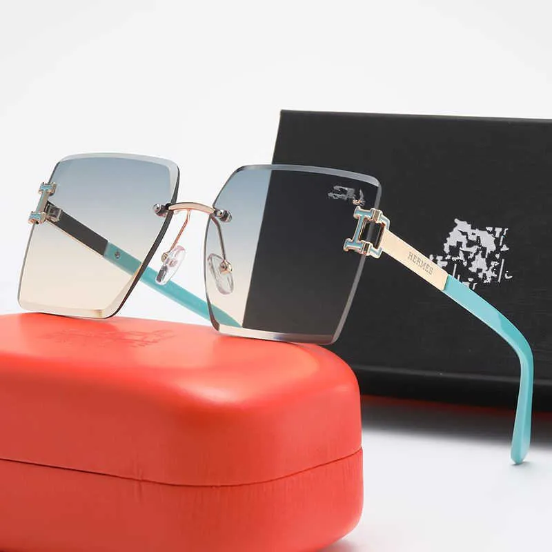 Yeni çerçevesiz kesim büyük çerçeve güneş gözlüğü Erkek ve kadın moda güneş gözlüğü Plaj güneş gözlüğü Aşıklar için hediye