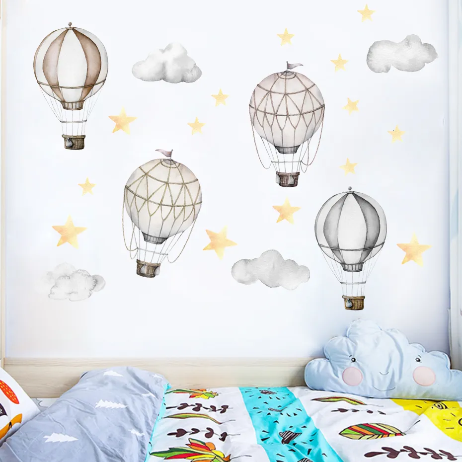 Wall Decor Cartoon Air Balloon Clouds Star Stickers Nursery Decals Art Removable Picture Posters For Baby Kids Room Home 230220