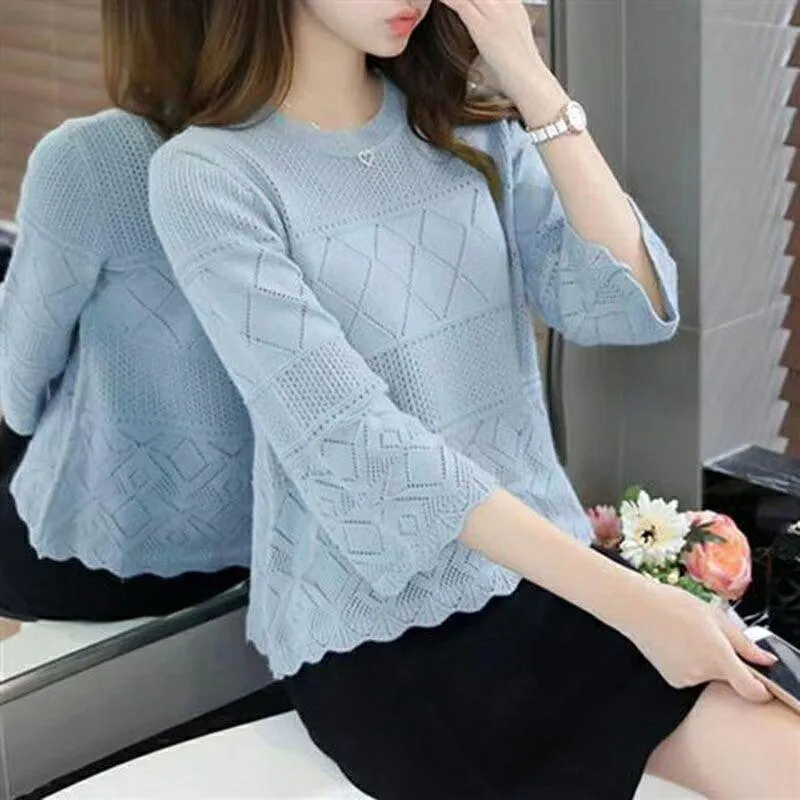 Women's Sweaters Fashion Summer Pullover Tops Hollow Out Thin Women Sweater Cute Girls Half Sleeve Top Ladies Knitted Jumper FemaleWomen's