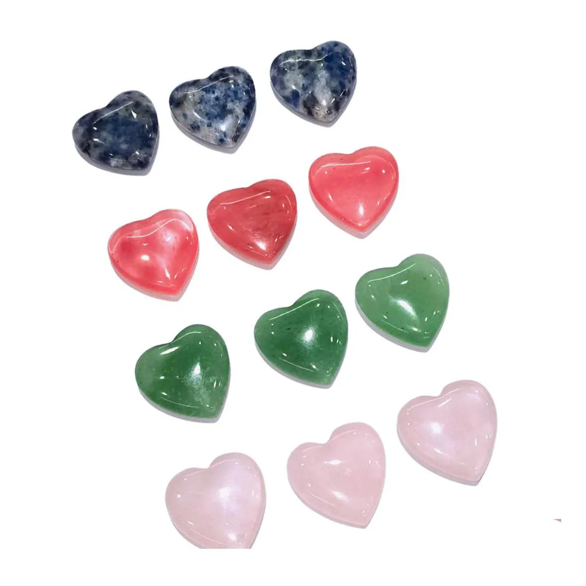 Stone 20mm Natural Crystal Heart Shape Crafts Fashion Chakra Square Aventurine Black Rose Quartz Stones Charm f￶r smycken Mak Luckyh Dhfdu