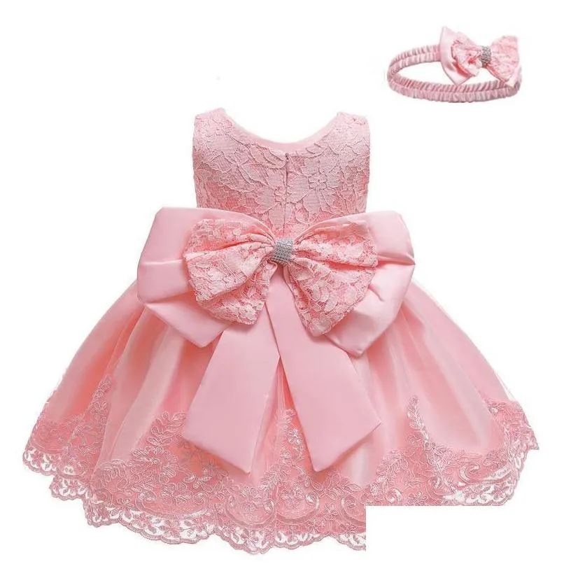 Robes de fille Filles Né Bébé Fille Robe Fête Pour 1 An Anniversaire Princesse Dentelle Robe De Baptême Vêtements Blanc Baptismgirls Drop Dh8Qe