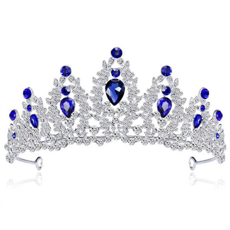 Tiaras kmvexo barokke zilveren kleur blauw kristal bruiloft tiara bruiden hoofdband bruids strass pageant tiaras en kronen haar sieraden z0220