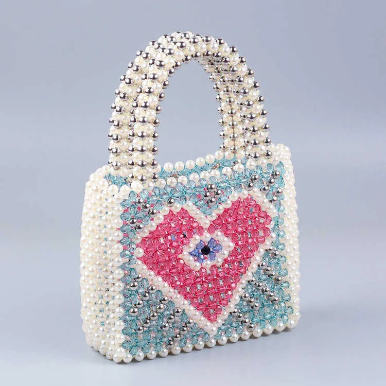 Colorful love handbag hand-woven multicolor luxury high-quality women`s pearl beaded handbag 230220