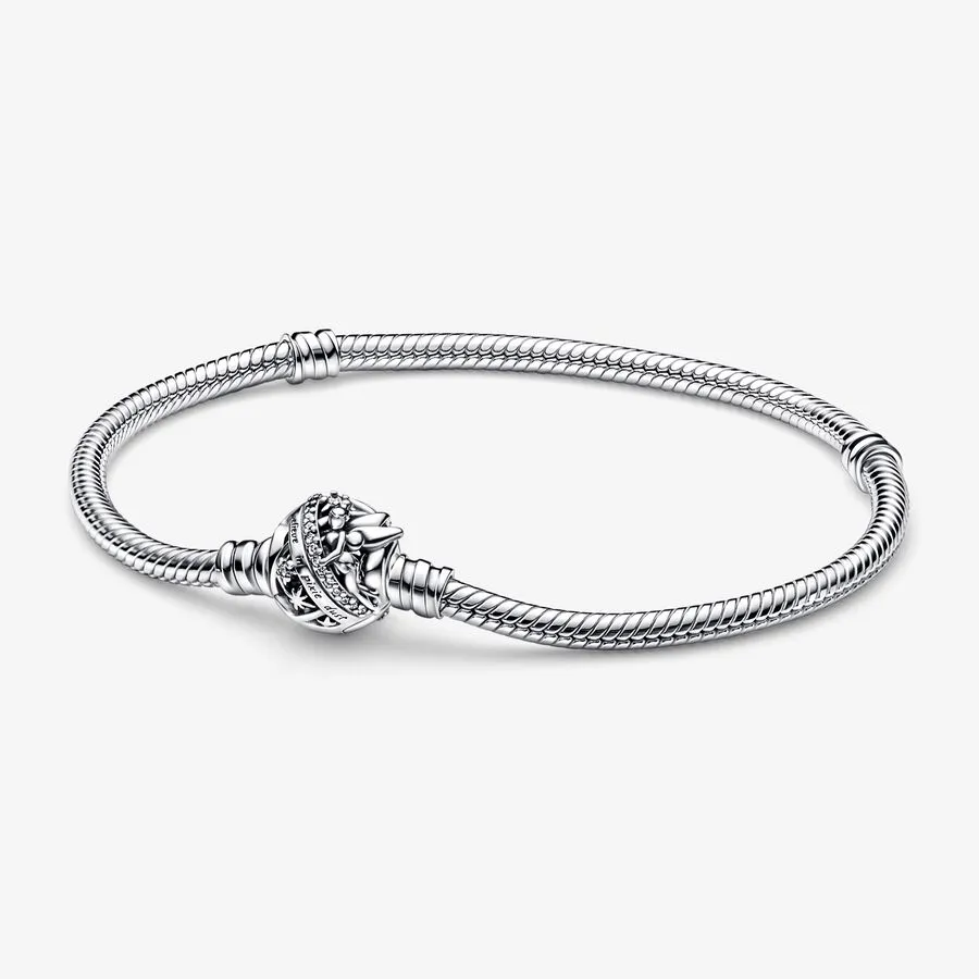 Bracelets porte-bonheur 100% 925 Sterling Silver Tinker Bell Fermoir Moments Serpent Chaîne Bracelet Fit Authentique Européenne Dangle Charme Pour Les Femmes Mode Bijoux De Mariage