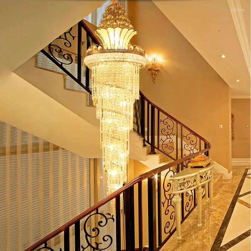 Pendant Lamps Crystal Chandelier Luxury Villa Duplex Living Room Lamp European Hollow Revolving Stair Simple And Modern
