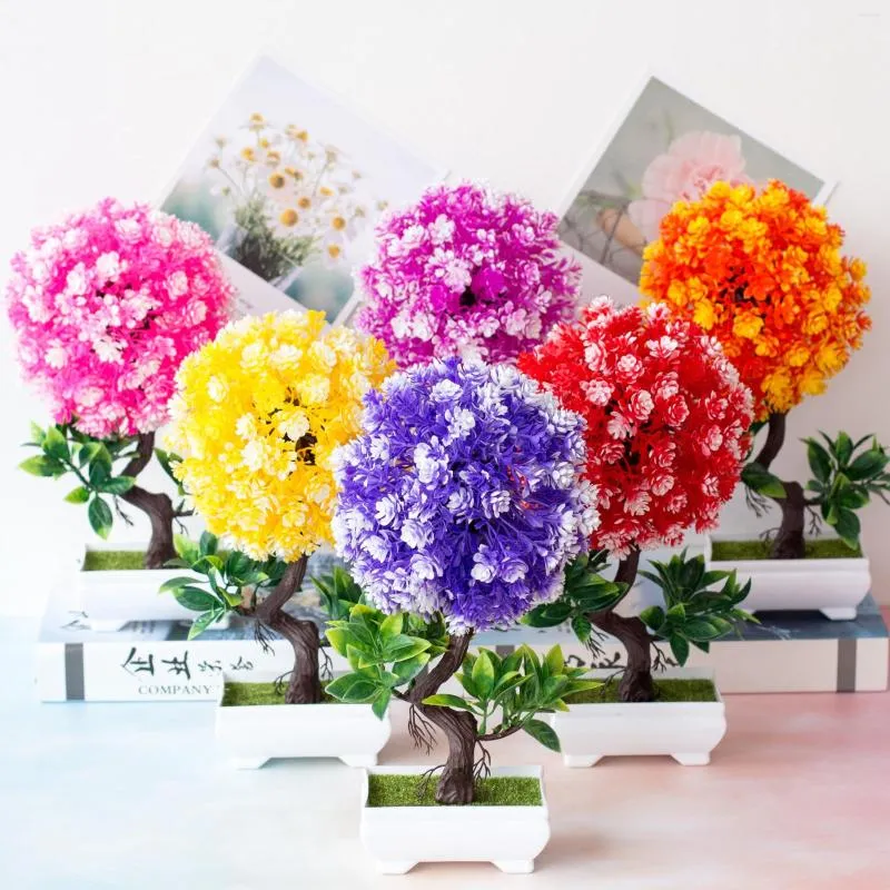 Kwiaty dekoracyjne kolorowe sztuczne rośliny doniczkowe fałszywe bonsai stołowe wystrój symulacji do biura domowego el