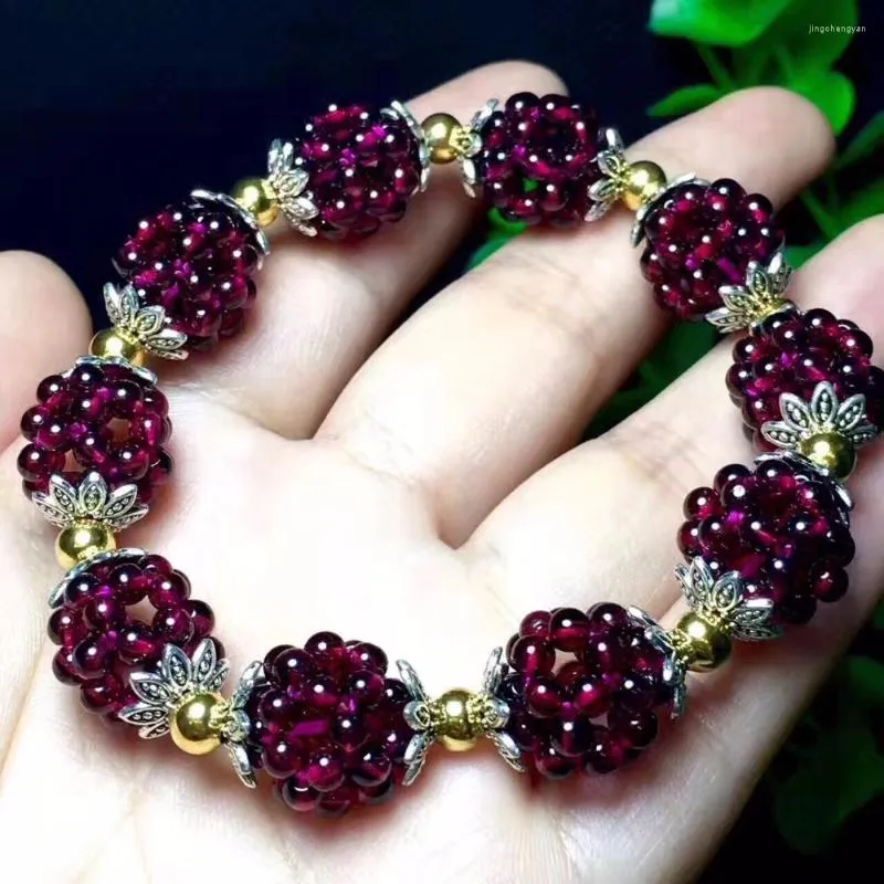 Bileklik Doğal Garnet Bilezik Kadınlar El Dokusu 3mm Şanslı Top Bilezikler Pulseras Mujer için Mücevher Hediyesi