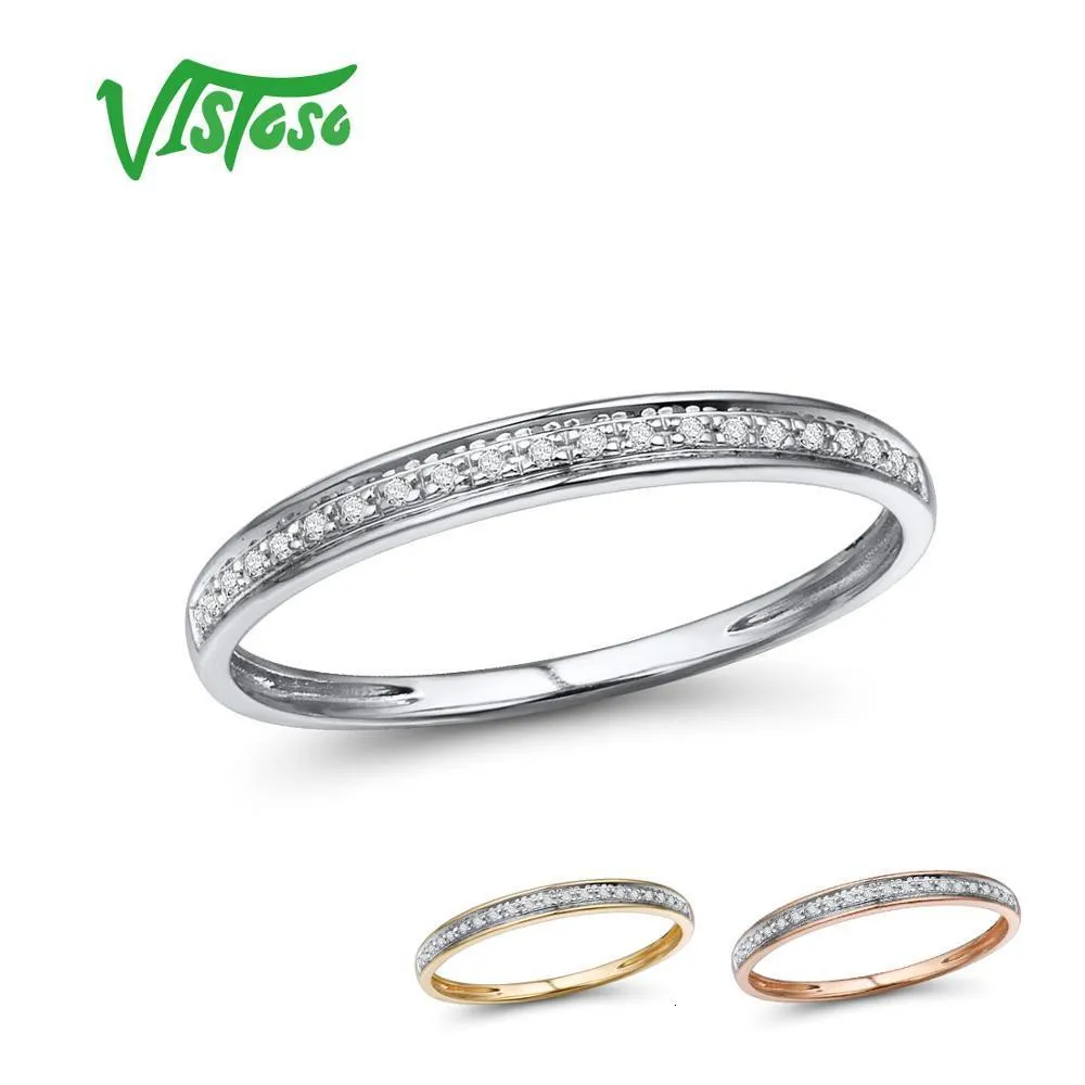 Con piedras laterales VISTOSO genuino 14K blanco amarillo rosa anillos de oro para mujeres estilo simple anillo de diamante eterno compromiso aniversario joyería fina 230220