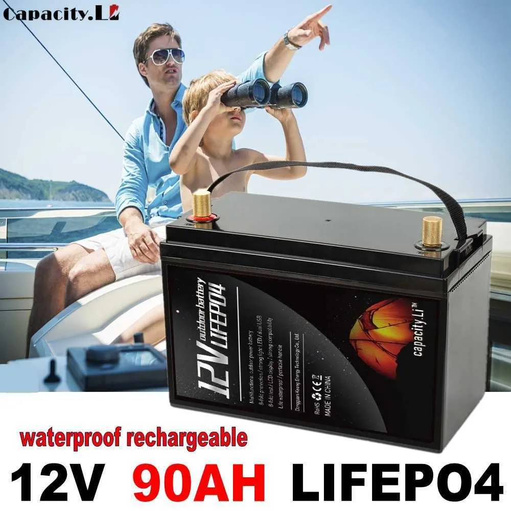 12V Lifepo4-Akku 90Ah wasserdichtes Gehäuse Outdoor-Backup-Batterie BMS RV Marine elektrische Solar-Lithiumbatterie