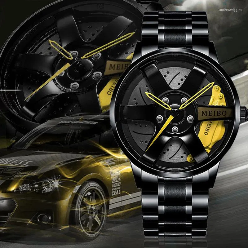 Orologi da polso Moda Sport Orologio da uomo 2023 Orologio da polso al quarzo in acciaio inossidabile per uomo Wheel Design Orologio da uomo Cool Gift Nero