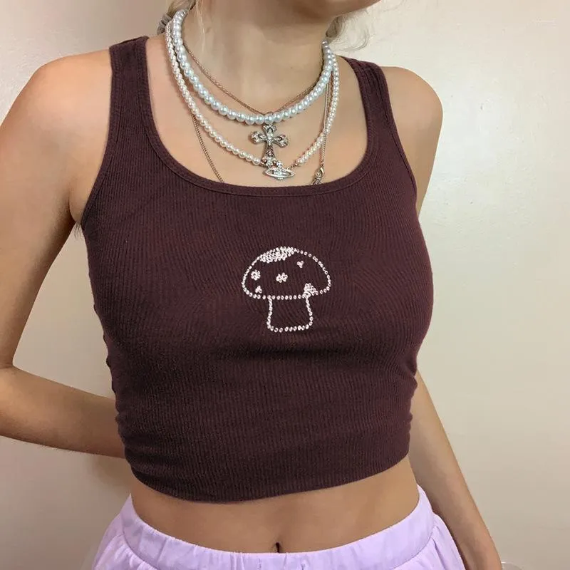 Y2K Vintage Mushroom Diamond Straped Cute Cropped Tank Tops For Women  Sleeveless Brown Top With Aesthetics, Perfect For Indie Aests And  Streetwear Outfits In 90s Style From Yonnie, $13.04