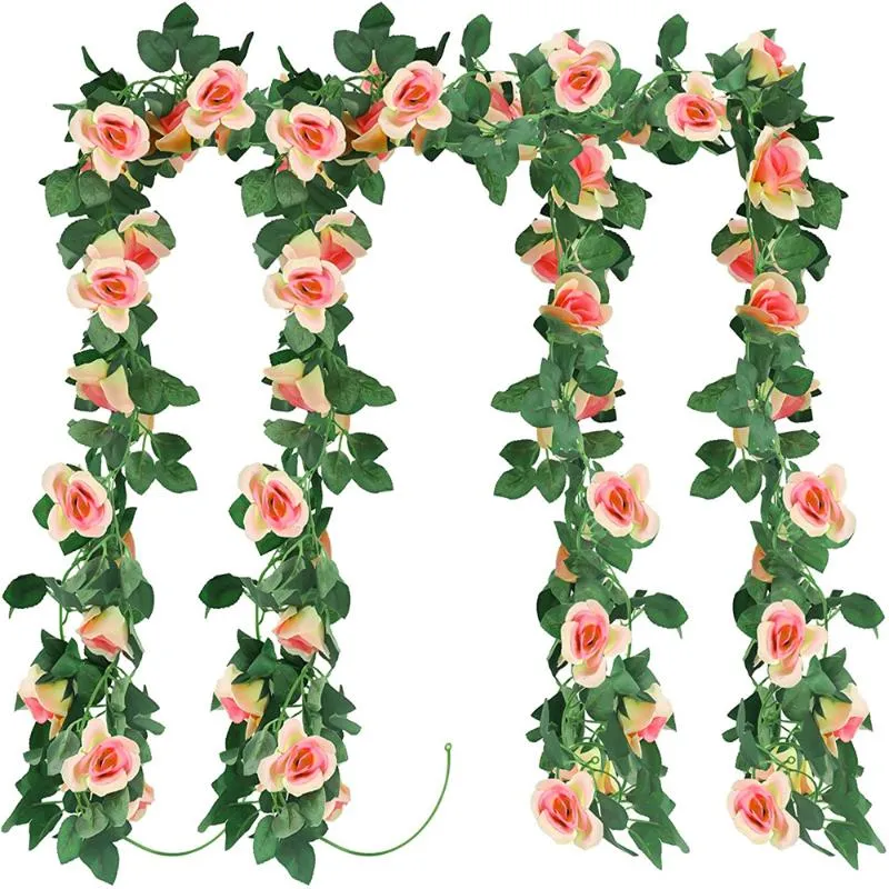 Couronnes De Fleurs Décoratives Artificielle Rose Simulation Guirlande Rotin Fête De Famille En Plein Air De Mariage Décoration Fournitures 4 Pcs