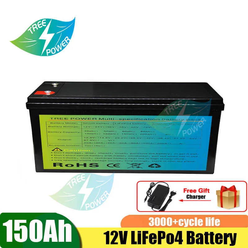 12V 150AH LiFePO4 batterie 12.8V Batteries au Lithium 3000 Cycles pour camping-cars RV chariot de Golf tout-terrain hors réseau vent solaire