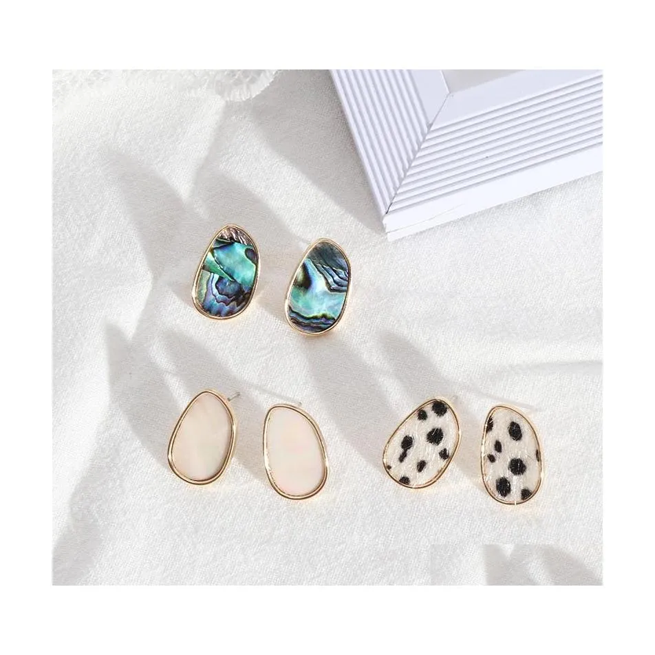 Charm Oval Abalone Shell Paper Stud Pendientes Mini Marca Geométrica Simple Para Mujeres Joyería Drop Delivery Dhcbo