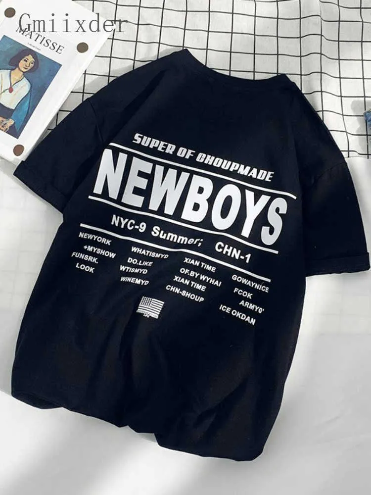 T-shirts pour hommes Gmiixder T-shirt à manches courtes pour hommes Hong Kong Style Loose Hip Hop Casual Oversize Tees Trend Summer Preppy Cityboy Cotton Shirt Z0220