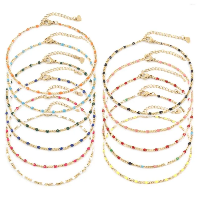 Anklets DoreenBeads 304 Stainless Steel Curb Link Chain Anklet Enamel Gold Color For Women Jewelry Gifts 23.5cm(9 2/8") Long 1 Piece