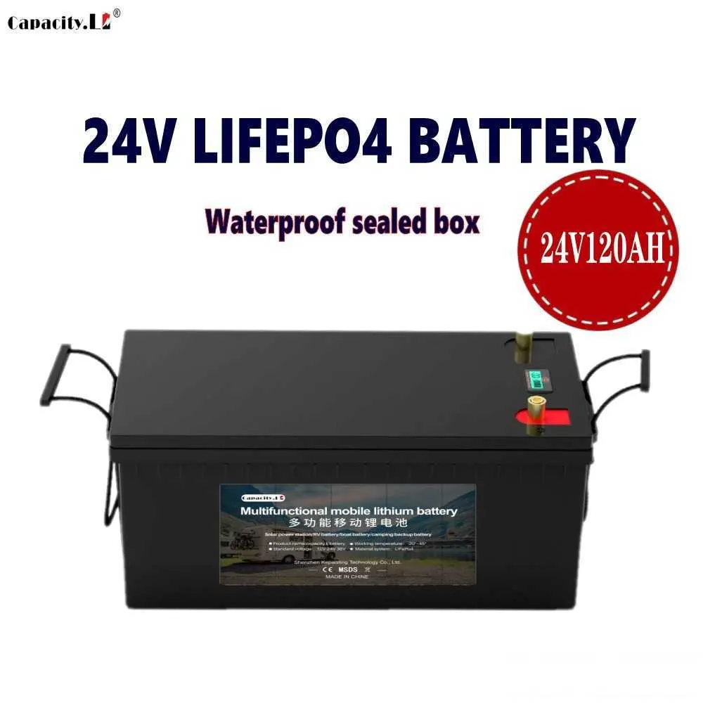 Batterie Lifepo4 24v 120ah, 100ah, pour camping-car, batterie solaire, Rechargeable au Lithium, pour camping en plein air, moteur de bateau