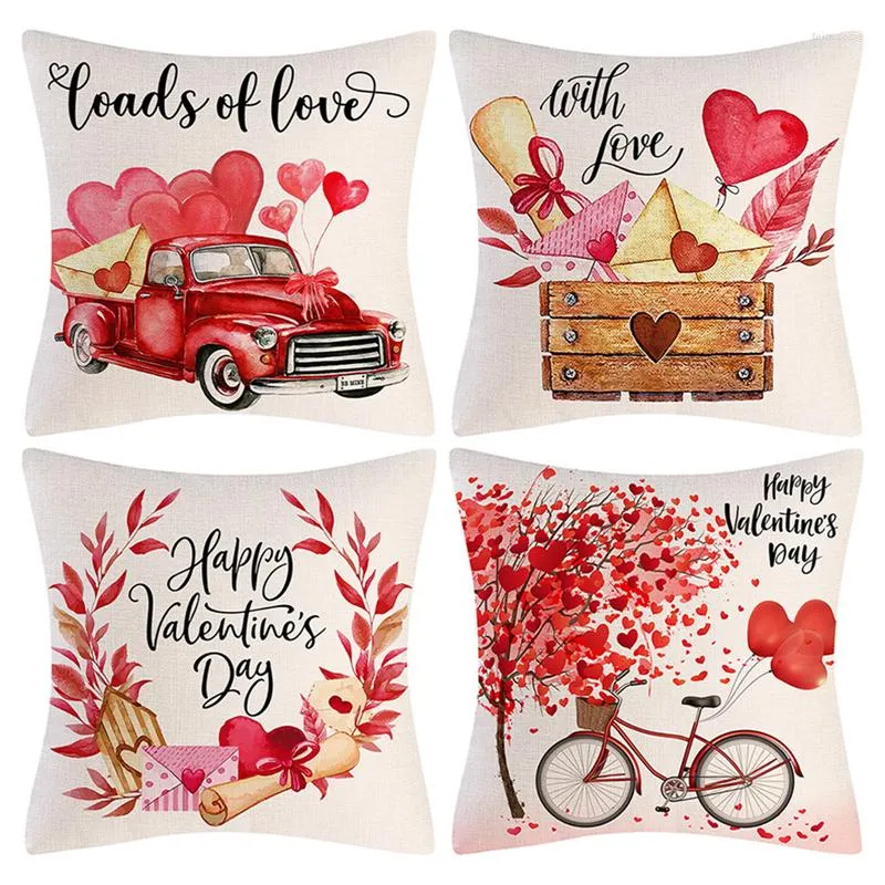 Pillow Sofa Couples Bedroom Linen Pillowcase Ornament Valentine's Day Decoration Rose Flower Sweet Heart For Men And Women