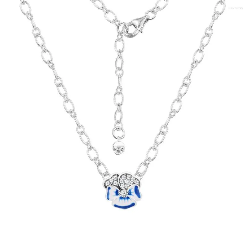 Подвесные ожерелья 2023 925 Серебряные серебряные синие цветочные ожерелье для женщин для женщин Коллиер.