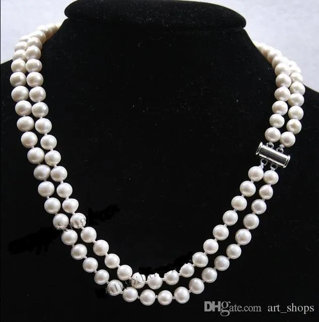 Pendant Necklaces Charming!2Rows 7-8mm White Akoya Cultured Pearl Necklace