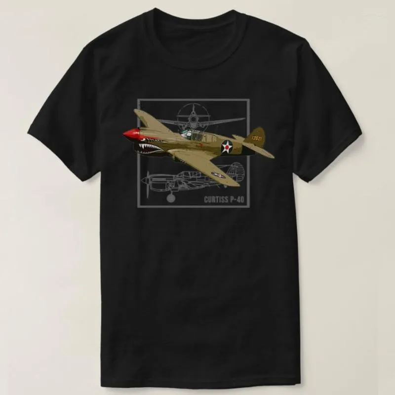 القمصان T Curtiss P40 Warhawk Fighter Men Men T-Shirt Shirt Sleeve Catton Cotton O-Neck Summer Clothing