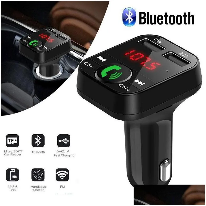 Bluetooth Car Kit Hands Wireless FM Transmitter LCD MP3プレーヤーUSB充電器2.1Aアクセサリーモデータードロップ配達モバイルモーターサイクルDHGGW