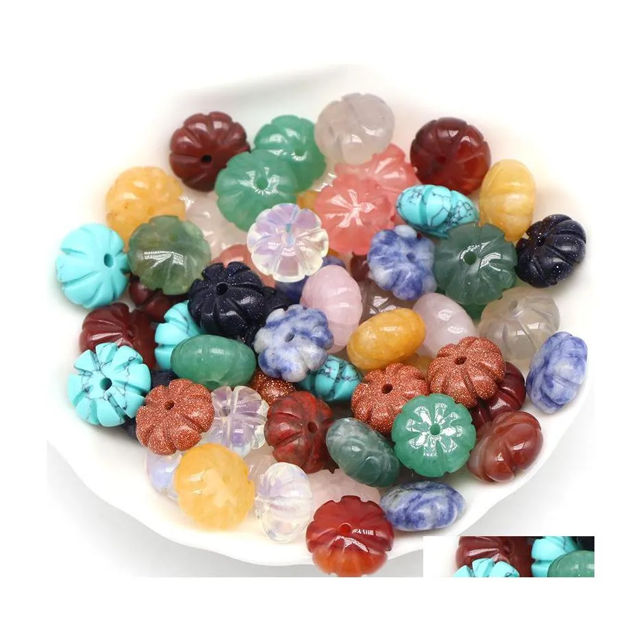 Stone 7x11mm pompoenvormige natuurlijke kristallen kralen Roze wit groen sinaasappel geslagen losse kraal diy sieraden maken accessorie luckyhat dhvkn