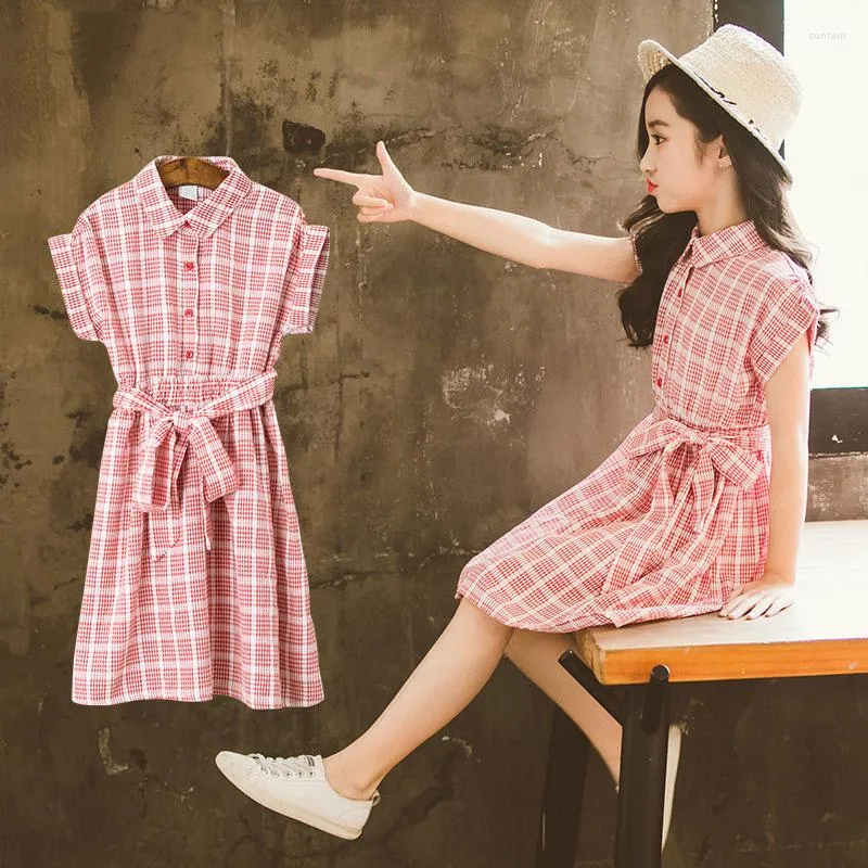 2023 Summer Preppy Plaid Gingham Dress For Girls Cotton Princess