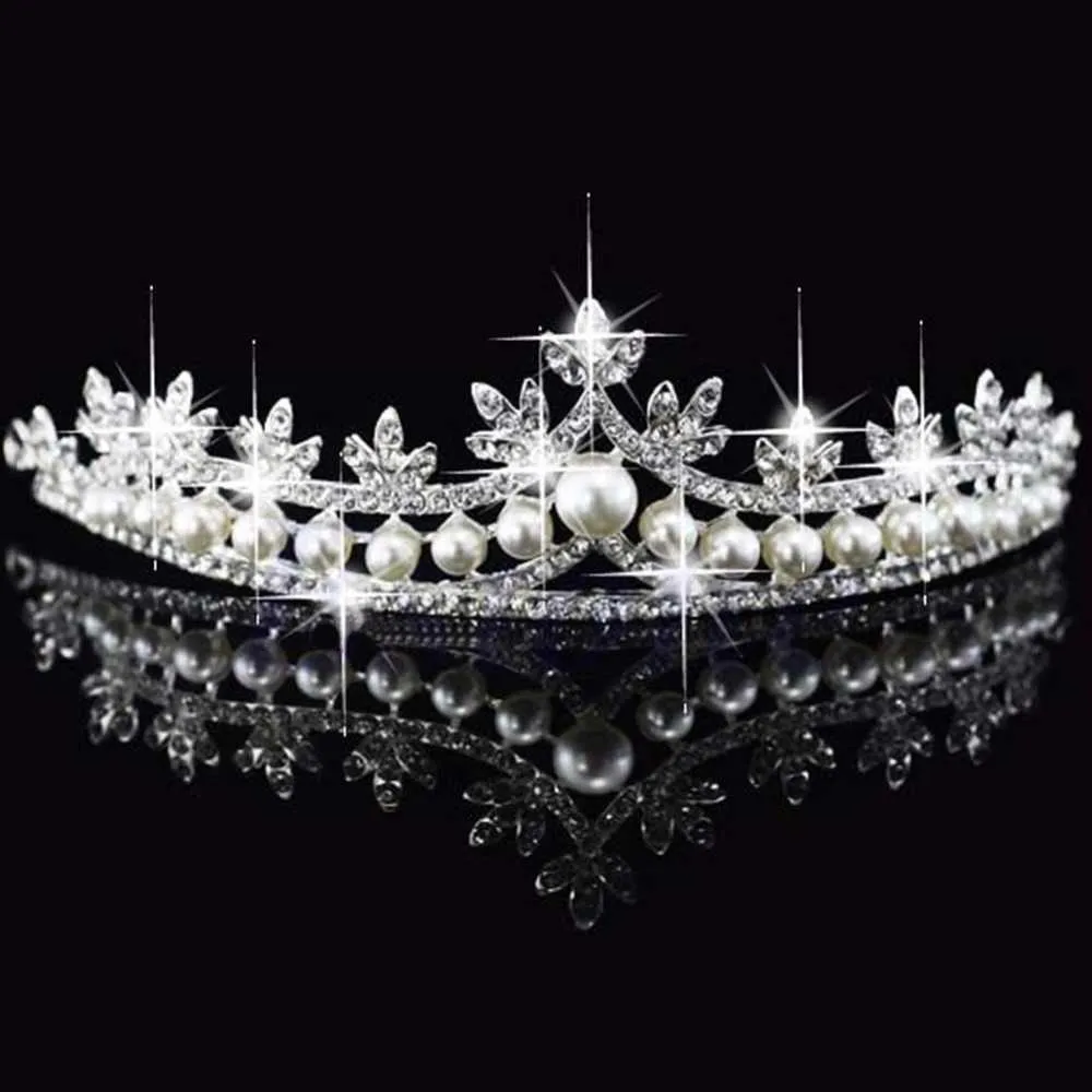 Tiaras New 1pc Bridal Princess Rhinone Rhinone Жемчужные хрустальные волосы Tiara Свадебная корона вуаль Z0220