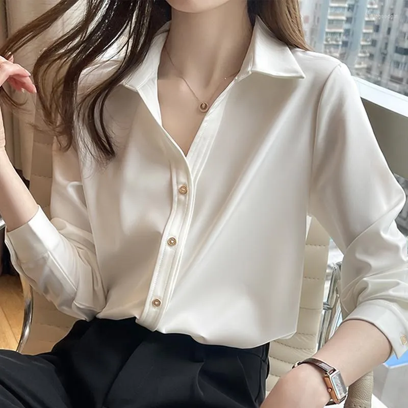 Women's Blouses Blusas Mujer de Moda 2023 Wit shirt met lange mouwen SHIRT WOMENDER ZICHT Kraagkantoor Chiffon Woman Kleding Dames Tops Femme