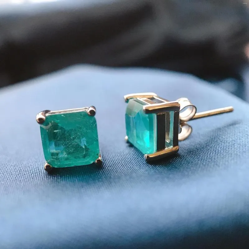 Stud Earrings 7MM Square Paraiba Tourmaline Emerald For Women Solid 925 Sterling Silver Party Fashion Fine Jewelry