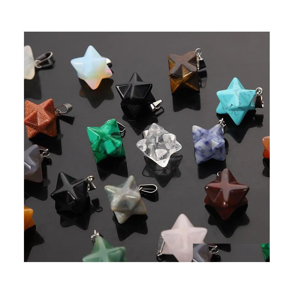 Charmes 14Mm Merkaba Hexagram Étoile Qaurtz Chakra Pierre Énergie Guérison Reiki Cristal Sculptures Pendentif Pour Bijoux Makin Hjewelry Drop Dhsae