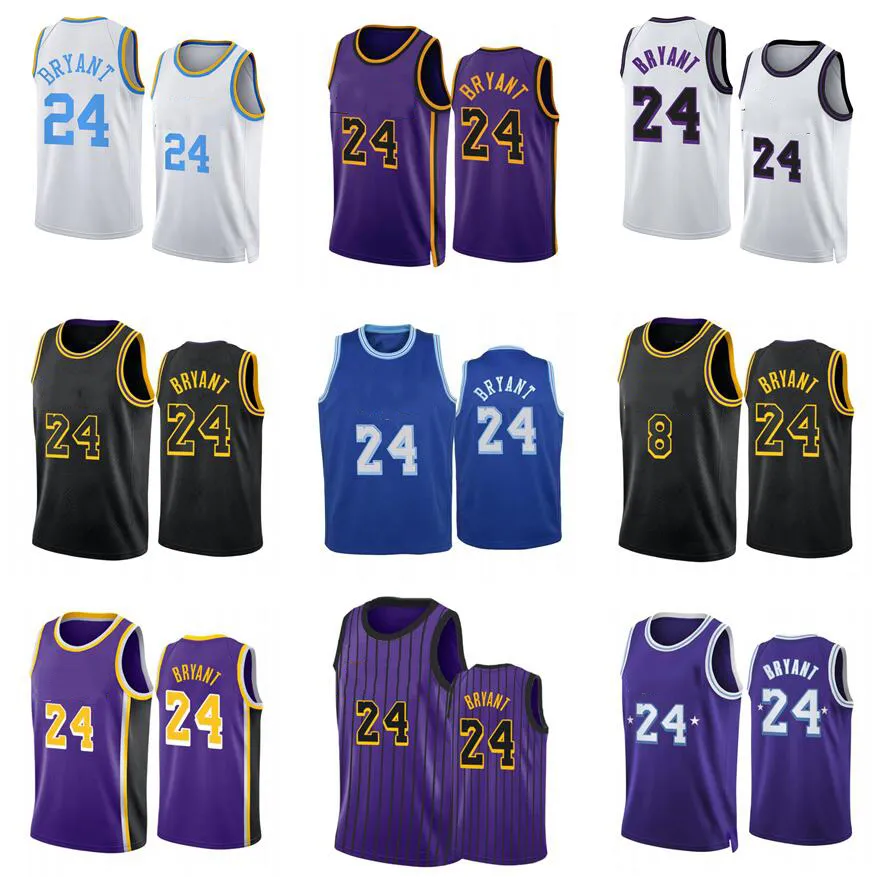 Bryant Basketball jersey S-XXL 2022-23 Purple yellow white black Mamba Men Women Youth city jersey 24