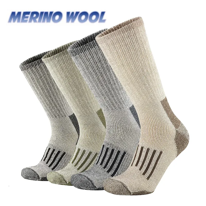 Sportstrumpor 80% Merino Wool Socks For Men Kvinnor förtjockar varm vandringskudde Crew Socks Merino Wool Sports Socks Moisture Wicking Euro Storlek 230220