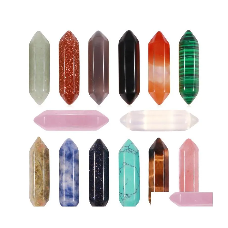 Charms Prodotto semilavorato Pilastro in pietra naturale Pendum Chakra Prisma esagonale Healing Crystal Reiki Point Pendenti per gioielli Drop Dhjnv