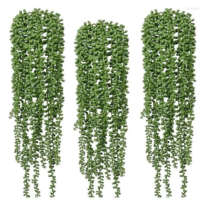 Dekorativa blommor 3 datorer konstgjorda falska sträng av pärlor växter faux hängande suckulenter växter växter