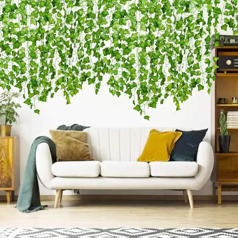 الزهور الزخرفية 1pc 2m Ivy Ivy Green Leaf Vine Plant Garland Garland for Room Garden Home Decoration محاكاة نباتات زاحفة محاكاة