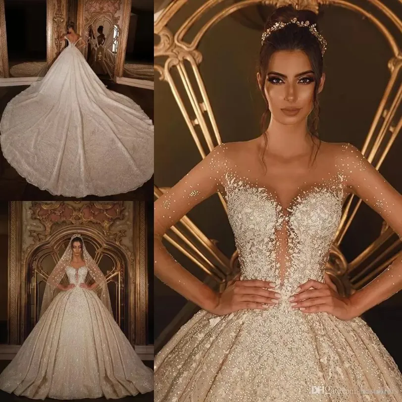 Abiti da sposa africani di lusso con abito da ballo Said Mhamad con perline in pizzo 3D Appliques Abiti da sposa in cristallo taglie forti