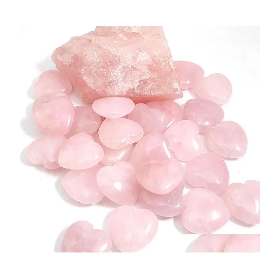 Steen 25 mm liefde hart rozenkwarts charmes reiki genezing edelsteen voor sieraden maken accessorie luckyhat drop levering dhsol